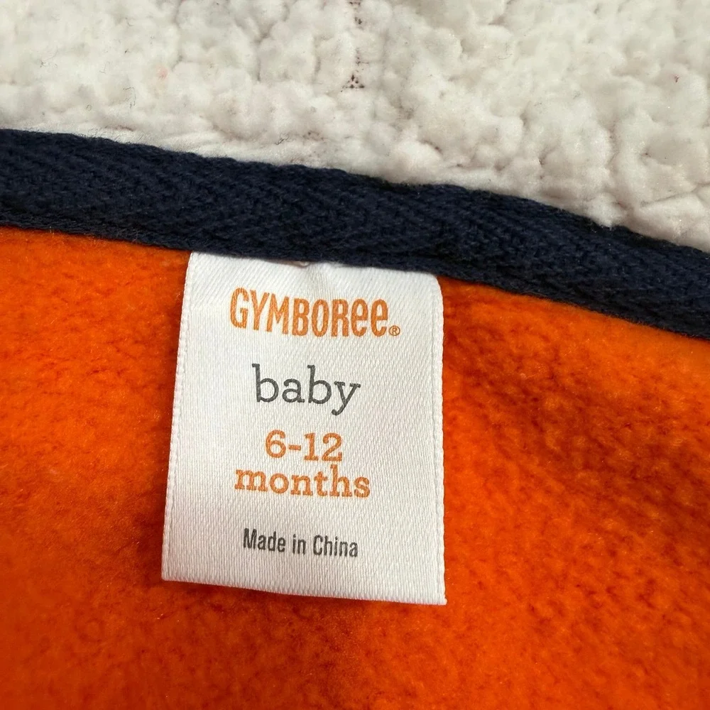 Gymboree baby orange fox Sherpa lined zip up hooded sweatshirt 6-12 months